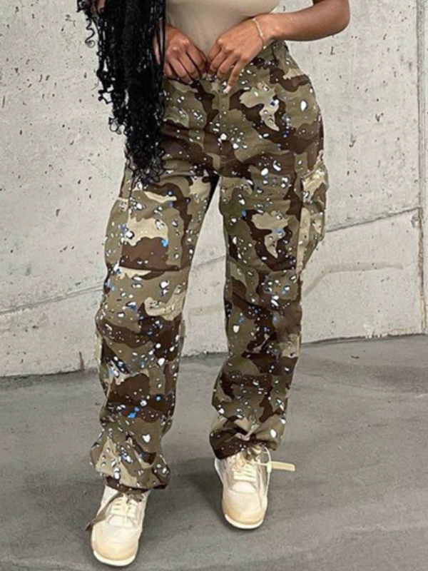 Zipper Camouflage Cargo Jeans Pants