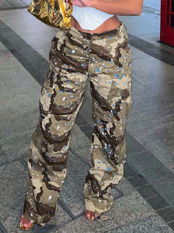 Zipper Camouflage Cargo Jeans Pants