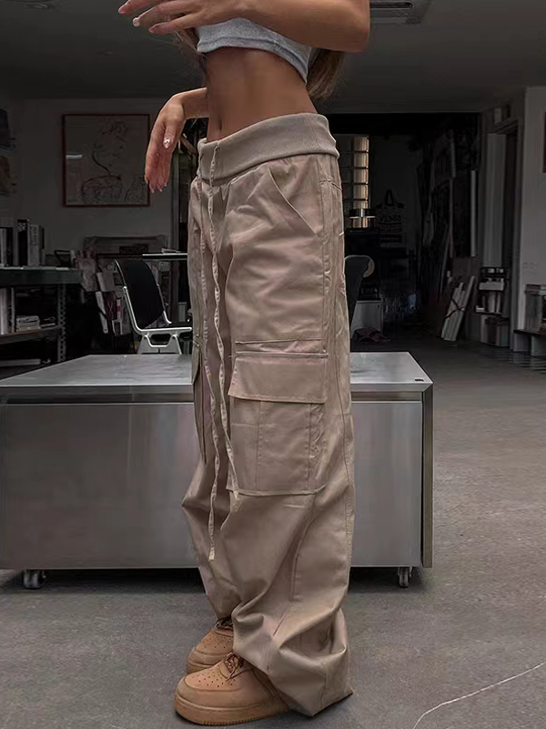 Solid High Waist Drawstring Pants