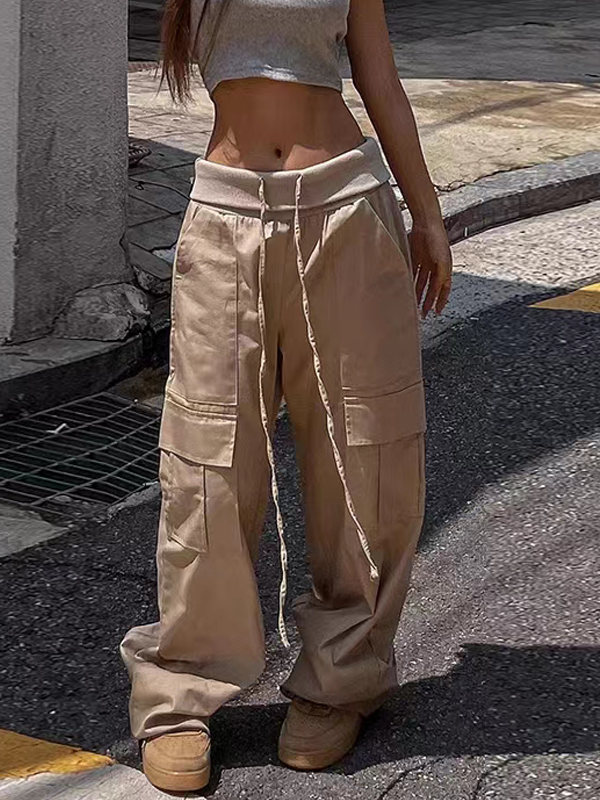 Solid High Waist Drawstring Pants