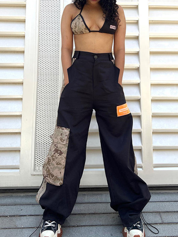 Patchwork Zipper Button Cargo Pants