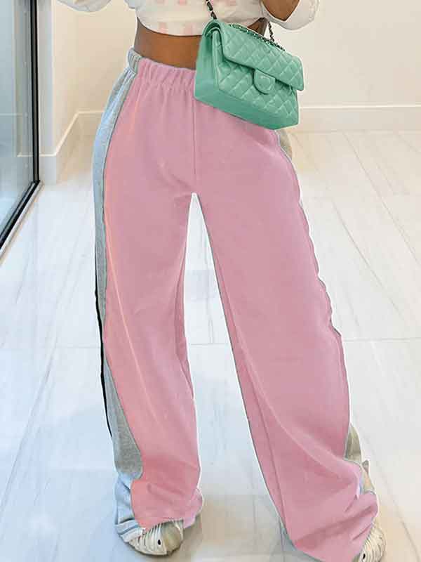 Color Block Elastic Waist Patchwork Pants