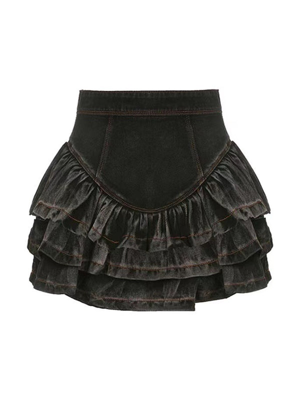 Gradient Cascading Ruffles Zipper Skirt