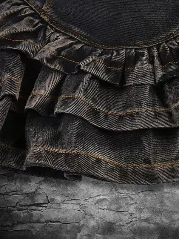 Gradient Cascading Ruffles Zipper Skirt