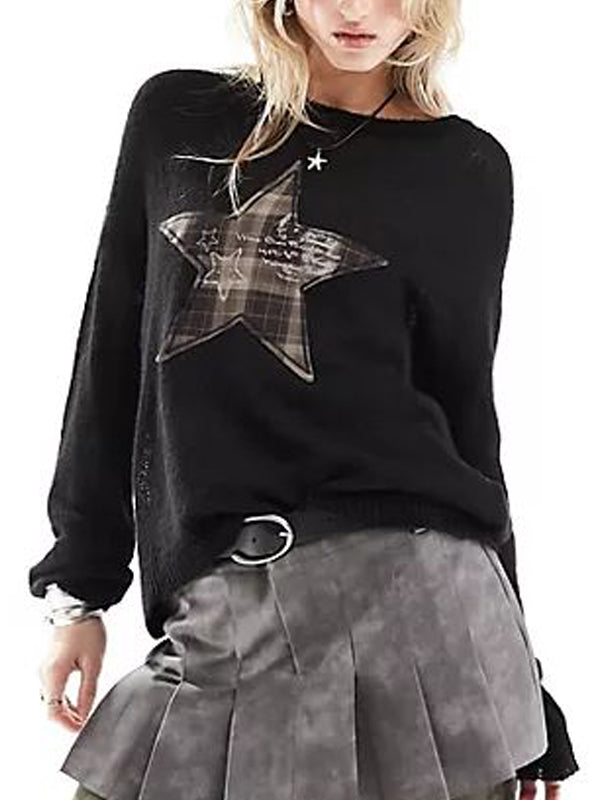 Round Neck Star Patchwork Sweatshirt