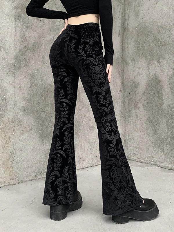 Dark Black Vintage Wide Leg Velvet Flare