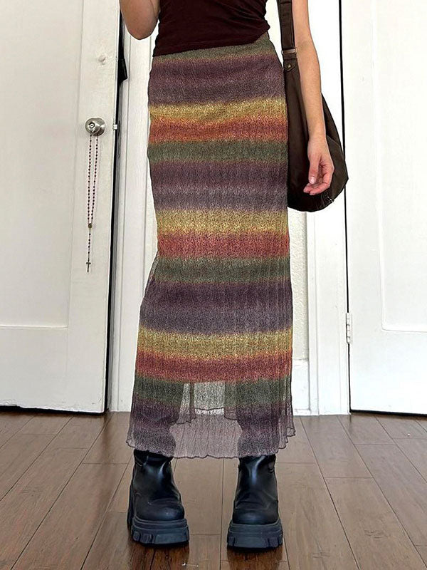 Street Striped Color Block Maxi Dress