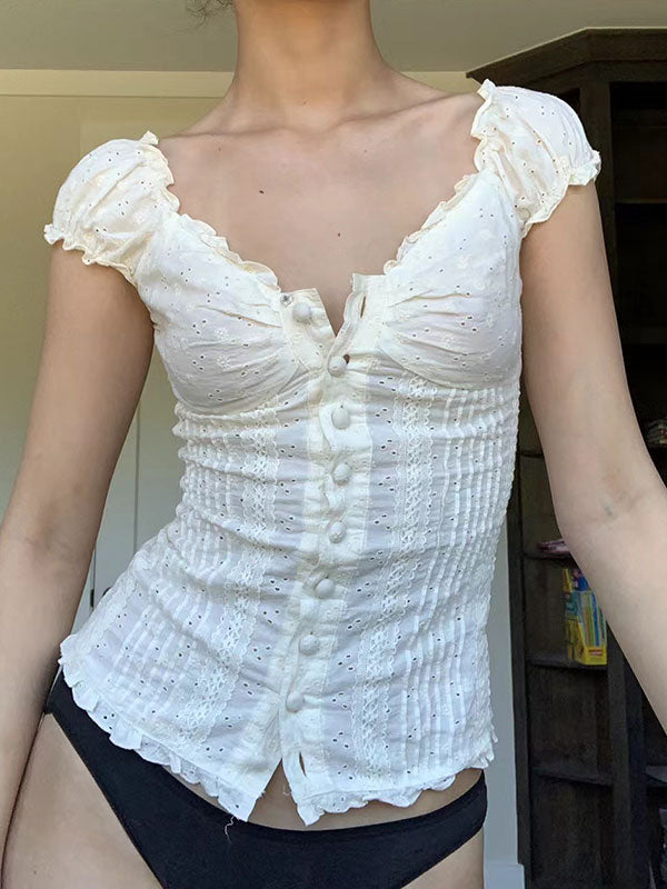 Single Breasted V Neck Blouse