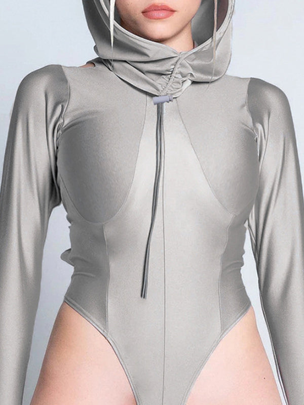 Hooded Plain Patchwork Bodysuit