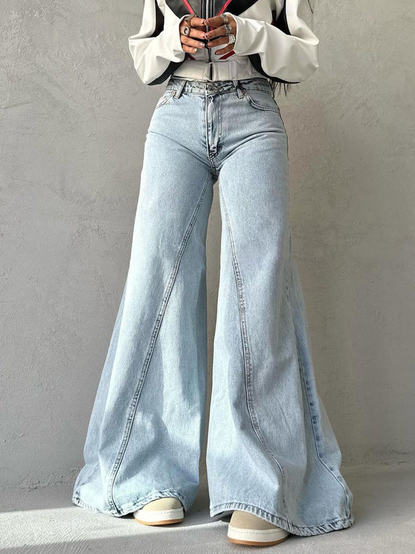 Street Plain Zipper Wide Legs Jeans