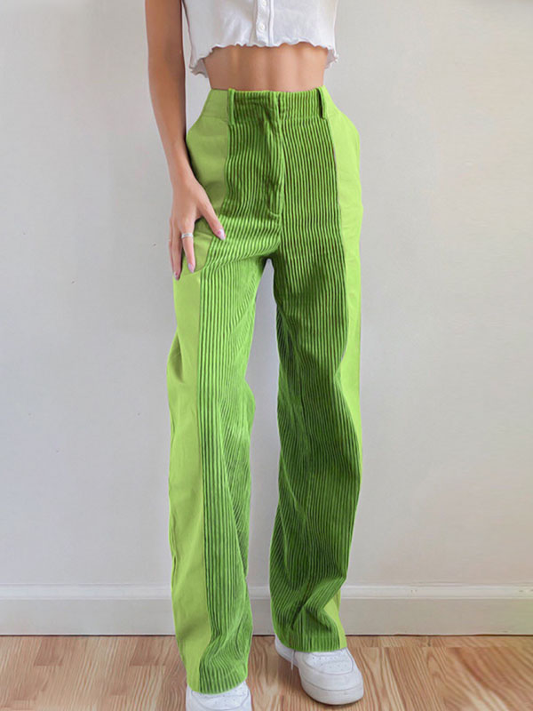 Corduroy Patchwork High Waist Casual Pants