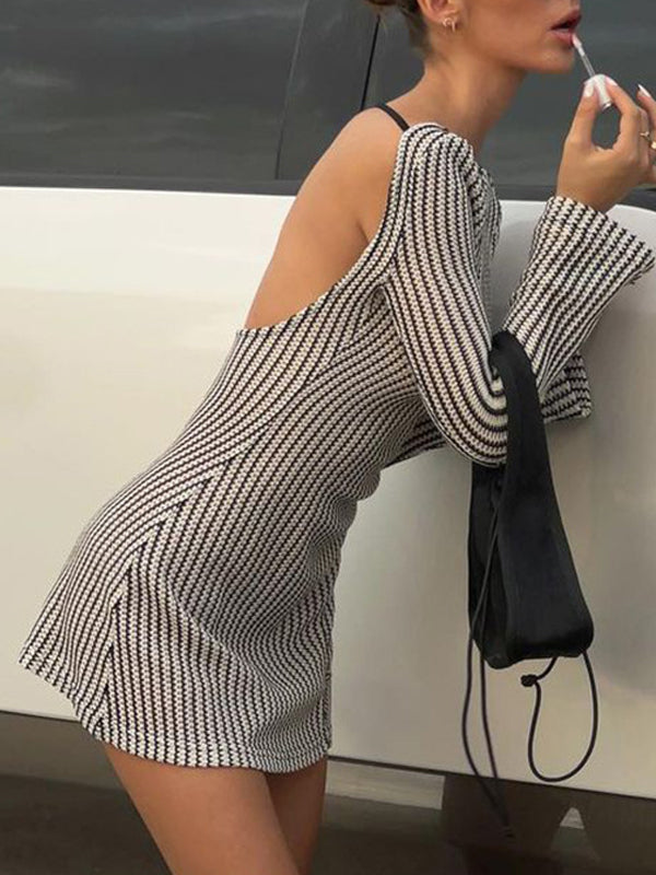 Boat Neck Backless Striped Mini Dress(Pre-Sale)