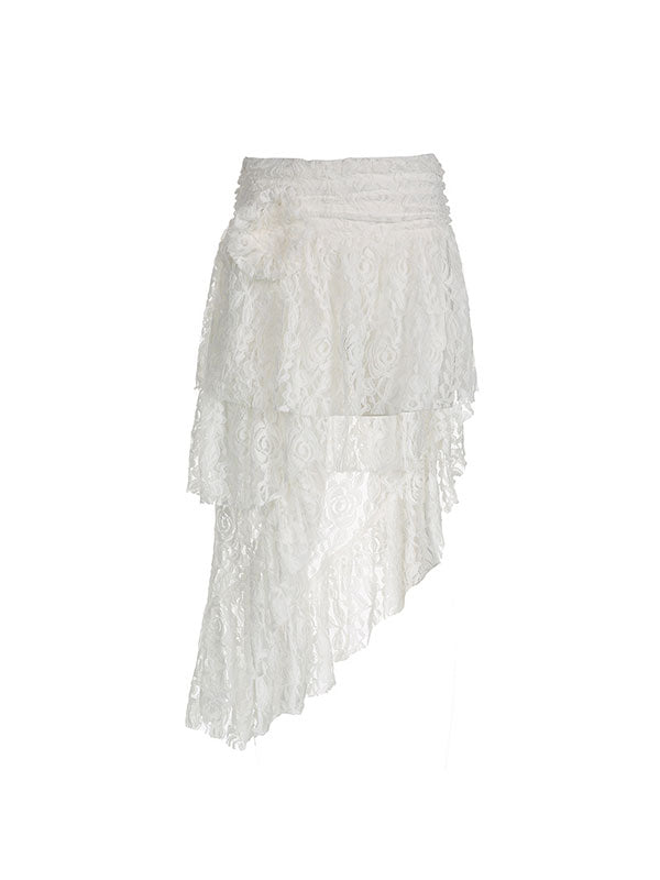 Asymmetric Hem Flounce Lace Skirt