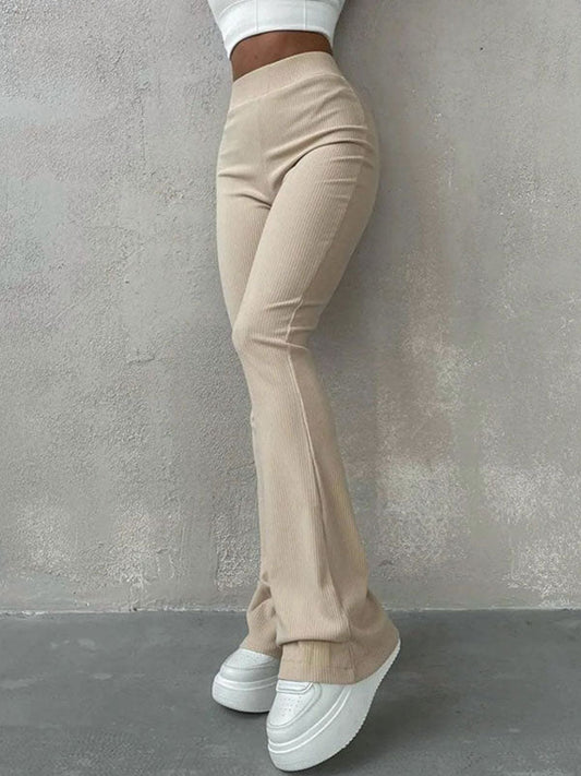 Street Flared Elastic Waist Solid Pants