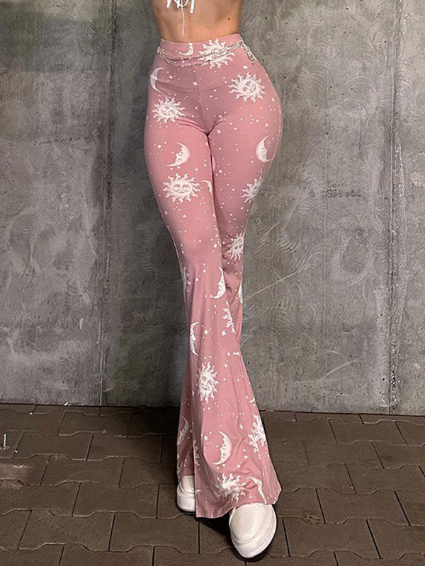 Sun Moon Printed Elastic Waist Pants