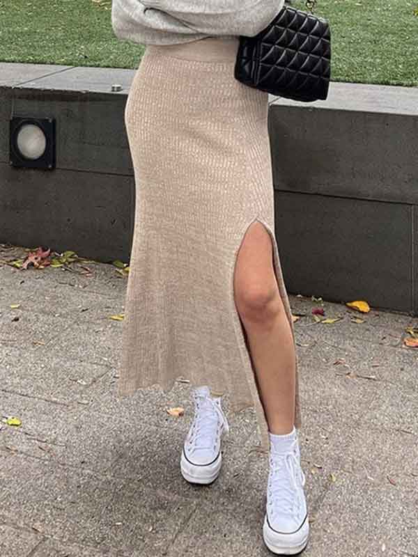 Cozy Side Slit Elastic Waist Mermaid Skirt