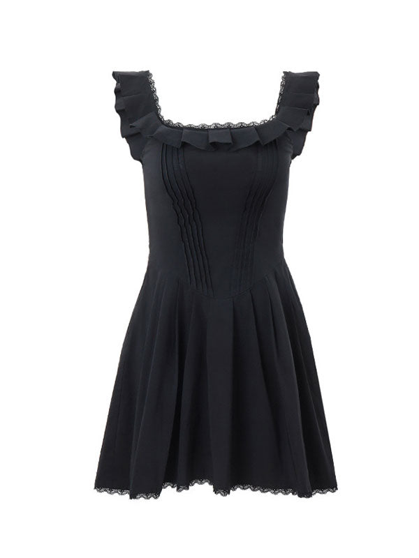 Ruffles Squre Neck Solid Corset Mini Dress