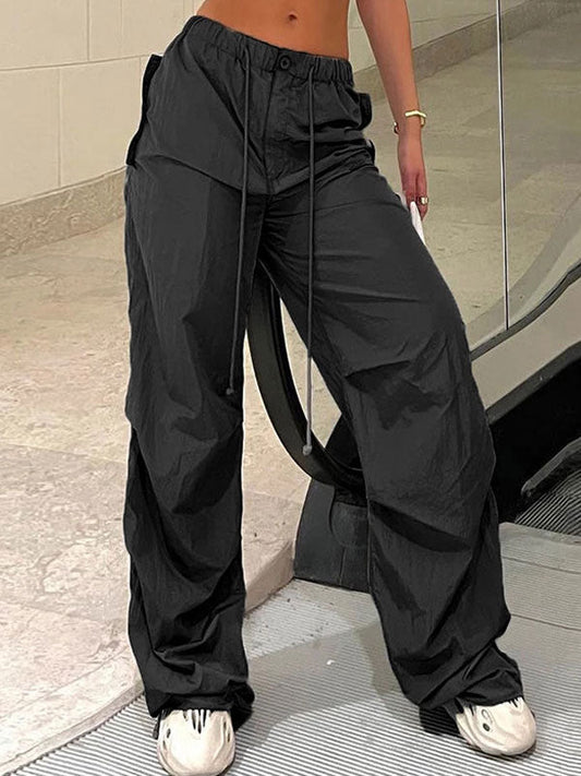 Plain Drawstring Elastic Waist Pants