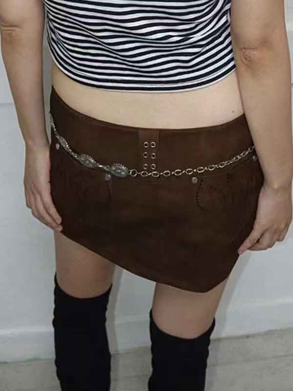 Vintage PU Zipper Brown Bodycon Skirt