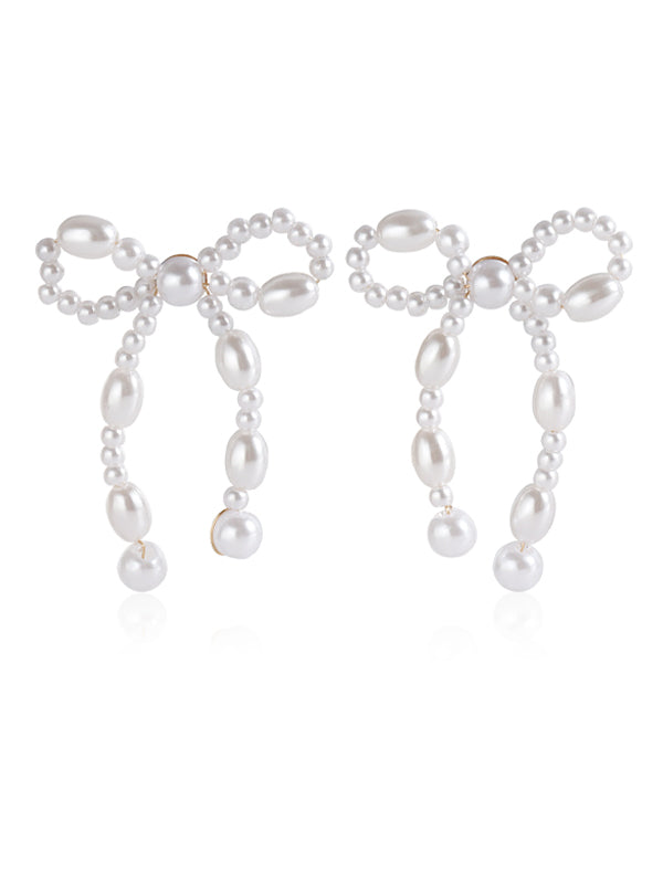 Vintage Imitation Pearl Bow Earrings