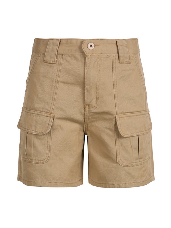 Solid Multi-Pocket Cargo Shorts