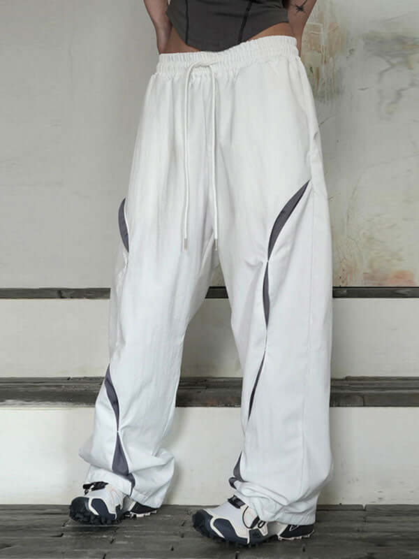 Cool Elastic Waist Color Block Cozy Pants-Ykiiy