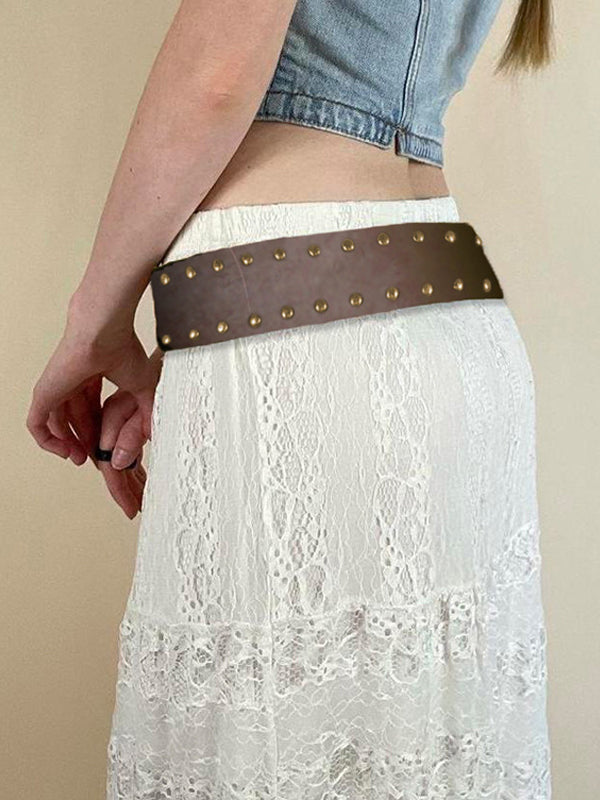 PU Studded Paneled Metal Buckle Belt