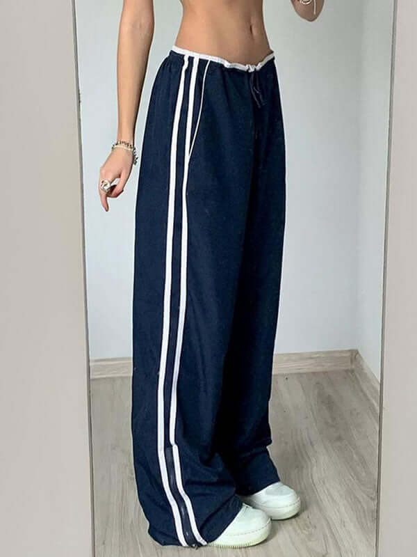 Street Fashion Striped Piping Baggy Sweatpants