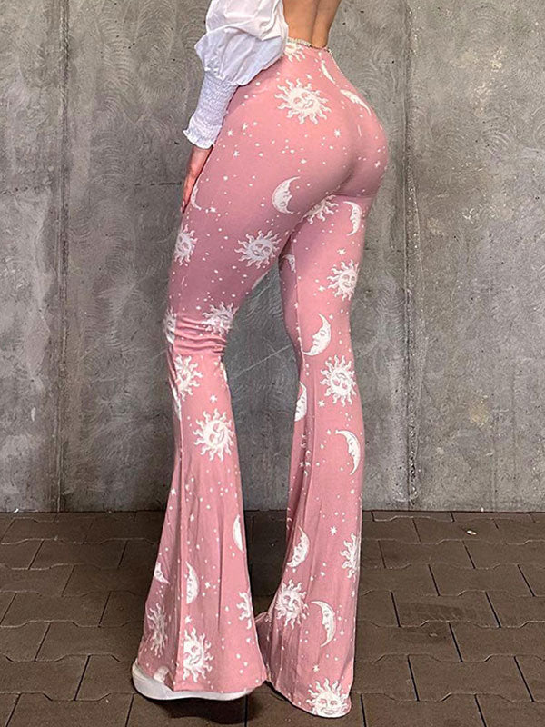 Sun Moon Printed Elastic Waist Pants