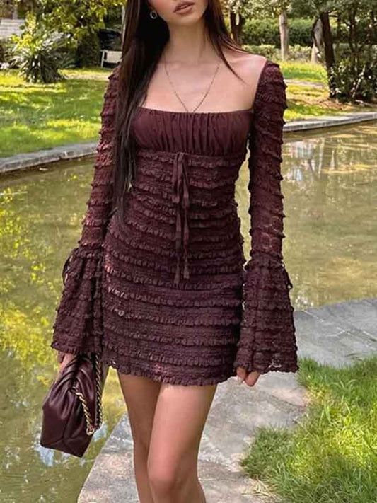 Lace Patchwork Bow Bodycon Mini Dress