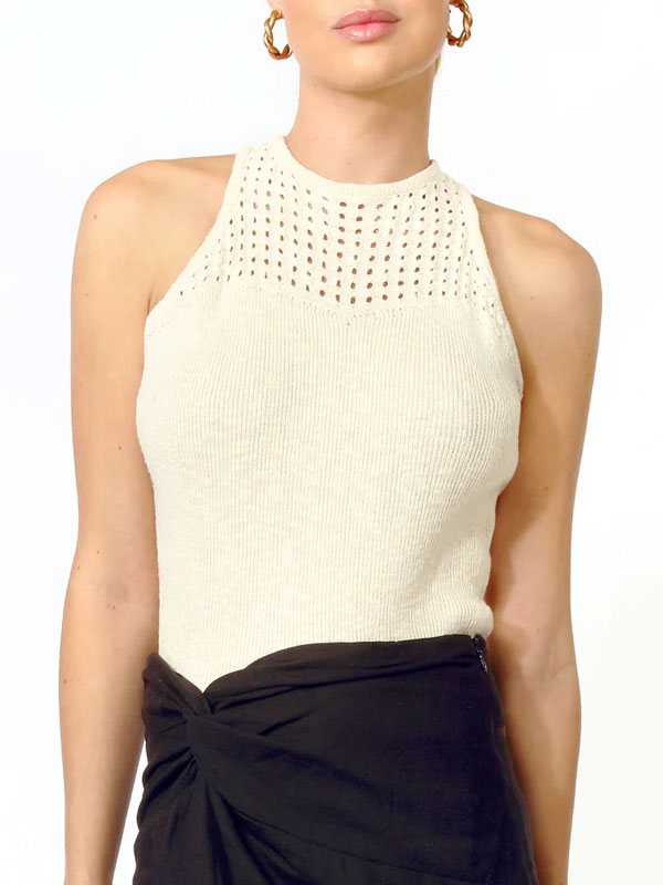 Halter Tie Back Solid Knit Top