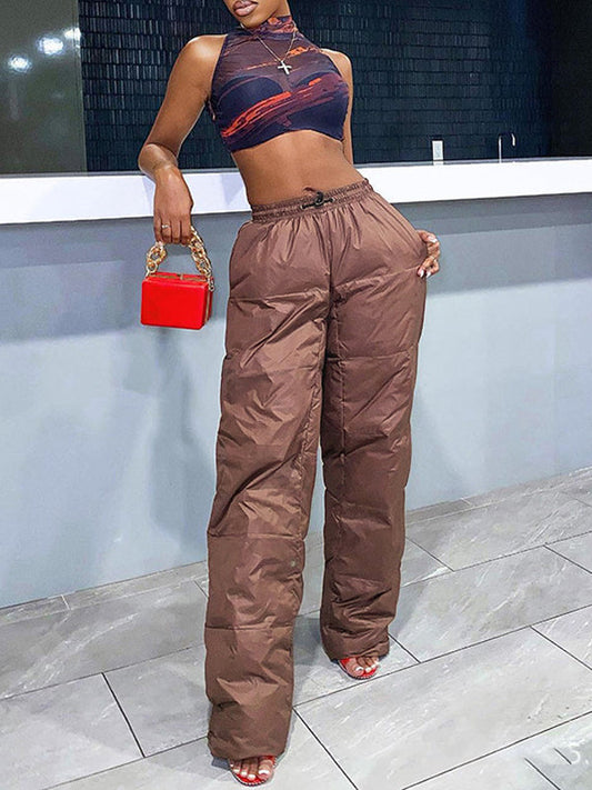 Vintage Plain Drawstring Pants