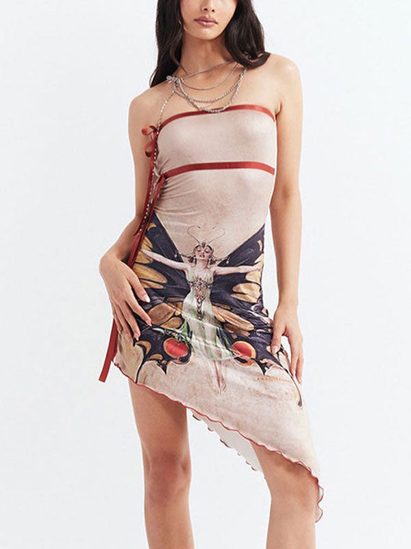 Butterfly Print Asymmetric Hem Dress