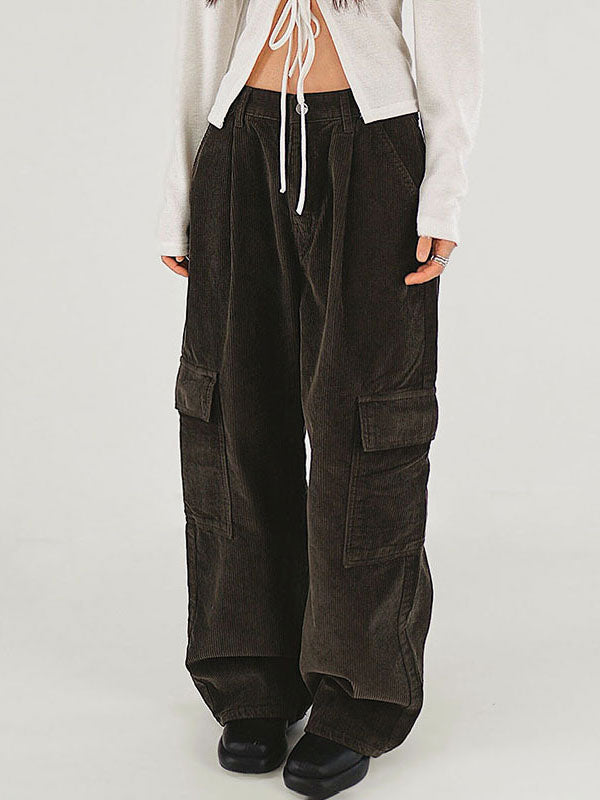 Solid Button Flap Pocket Cargo Pants