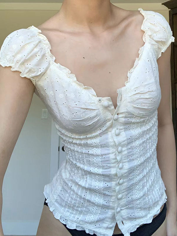 Single Breasted V Neck Blouse