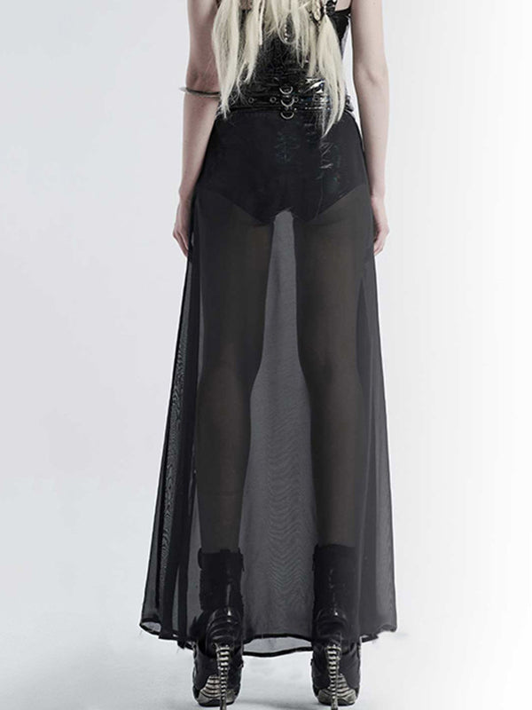 Patchwork See Through High Slit Skirt