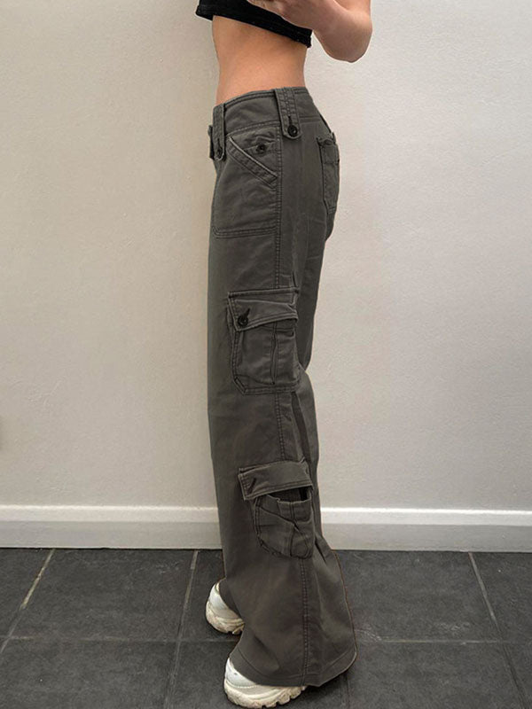 Double Buttons Straight Leg Cargo Jeans