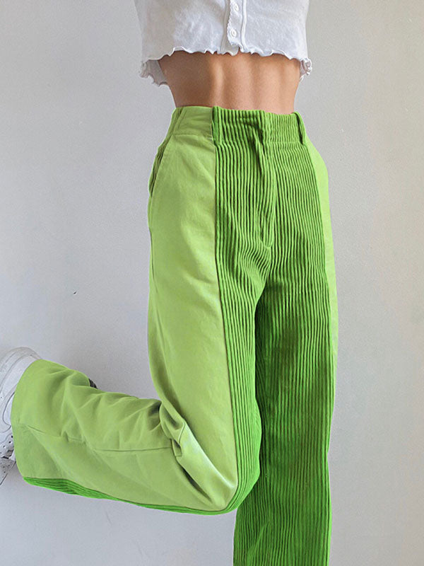 Corduroy Patchwork High Waist Casual Pants