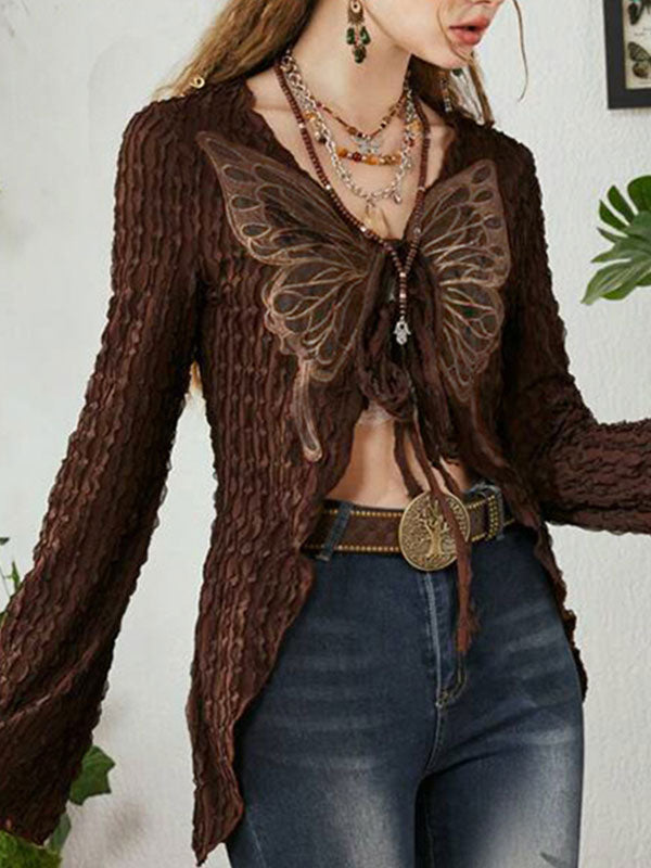 Textured Retro Lace Casual Butterfly Cardigan