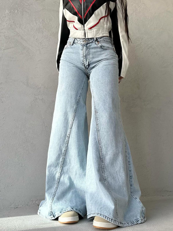 Street Plain Zipper Wide Legs Jeans