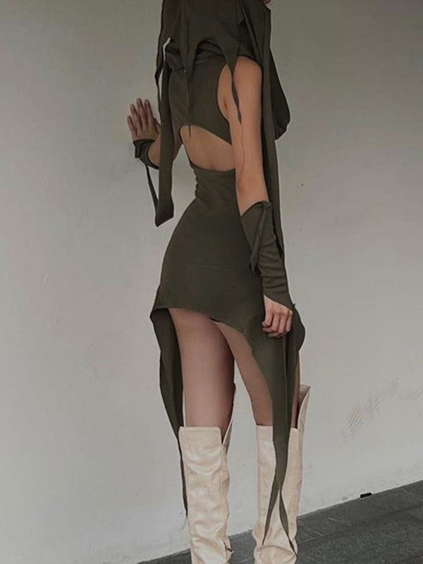 Hooded Collar Asymmetric Hem Dress