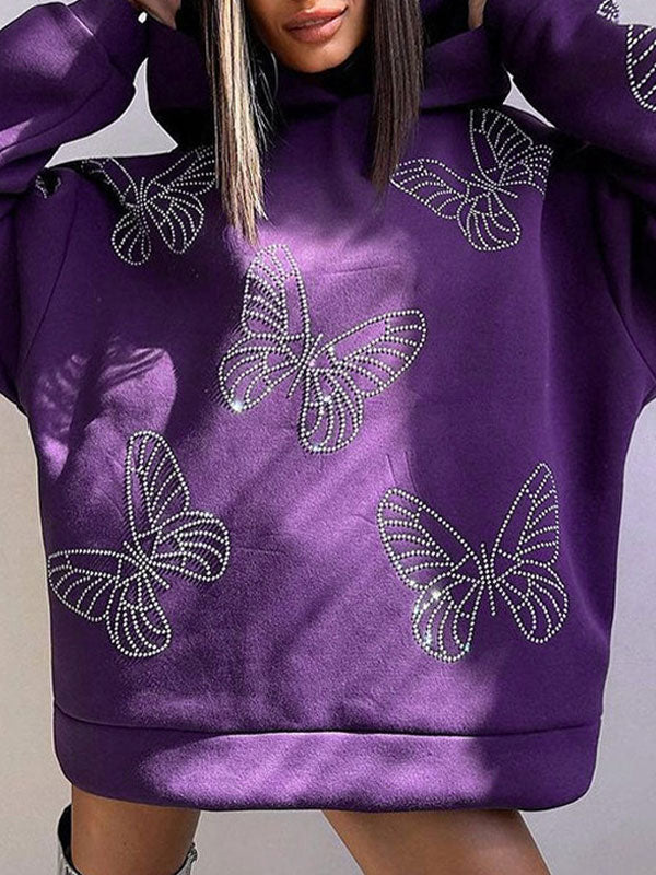 Butterfly Diamante Batwing Sleeve Hoodie