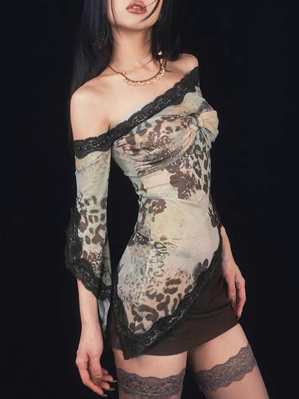 One Shoulder Decorative Lace T-Shirt