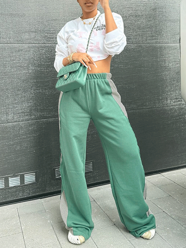 Color Block Elastic Waist Patchwork Pants