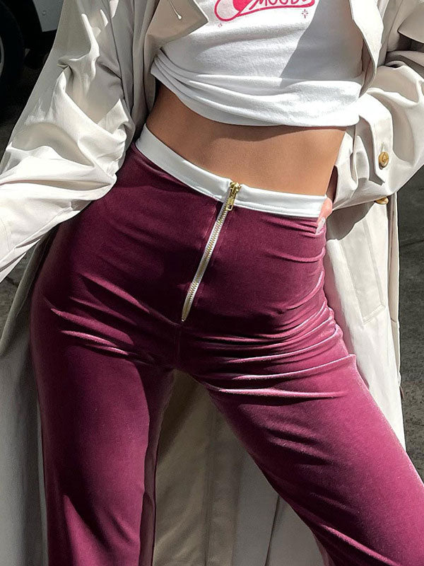 Color Block Zipper Patchwork High Waist Pants