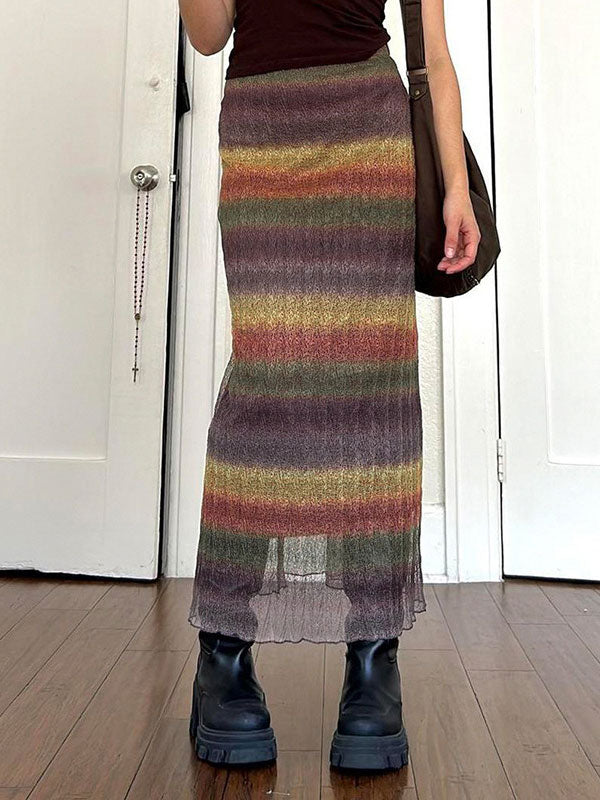 Street Striped Color Block Maxi Dress