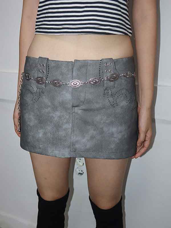 Vintage PU Zipper Bodycon Skirt