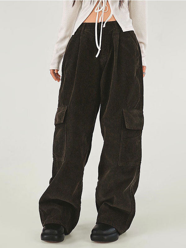 Solid Button Flap Pocket Cargo Pants