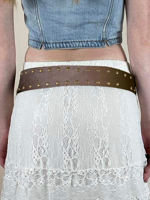 PU Studded Paneled Metal Buckle Belt