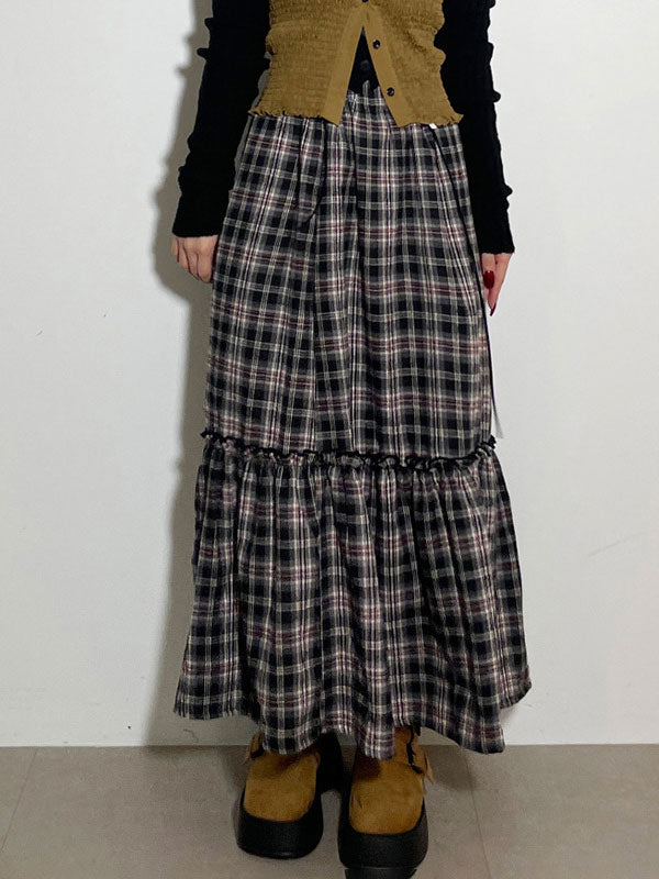 Gingham Elastic Waist Maxi Skirt